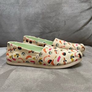 Tom’s Classic Canvas Slip On, Sushi print, Size 8
